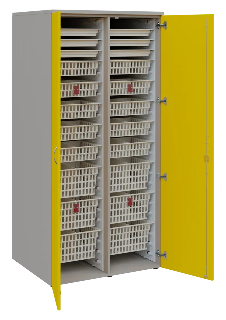EUROMEDICA D - 90 ABS skříň léková boxová, 2-dveřová, 1950x900x735, korpus šedý, dvířka žlutá odio